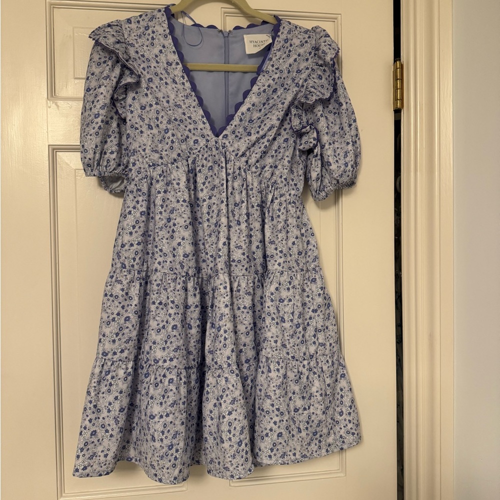 Blue Puff Sleeve V-Neck Sundress